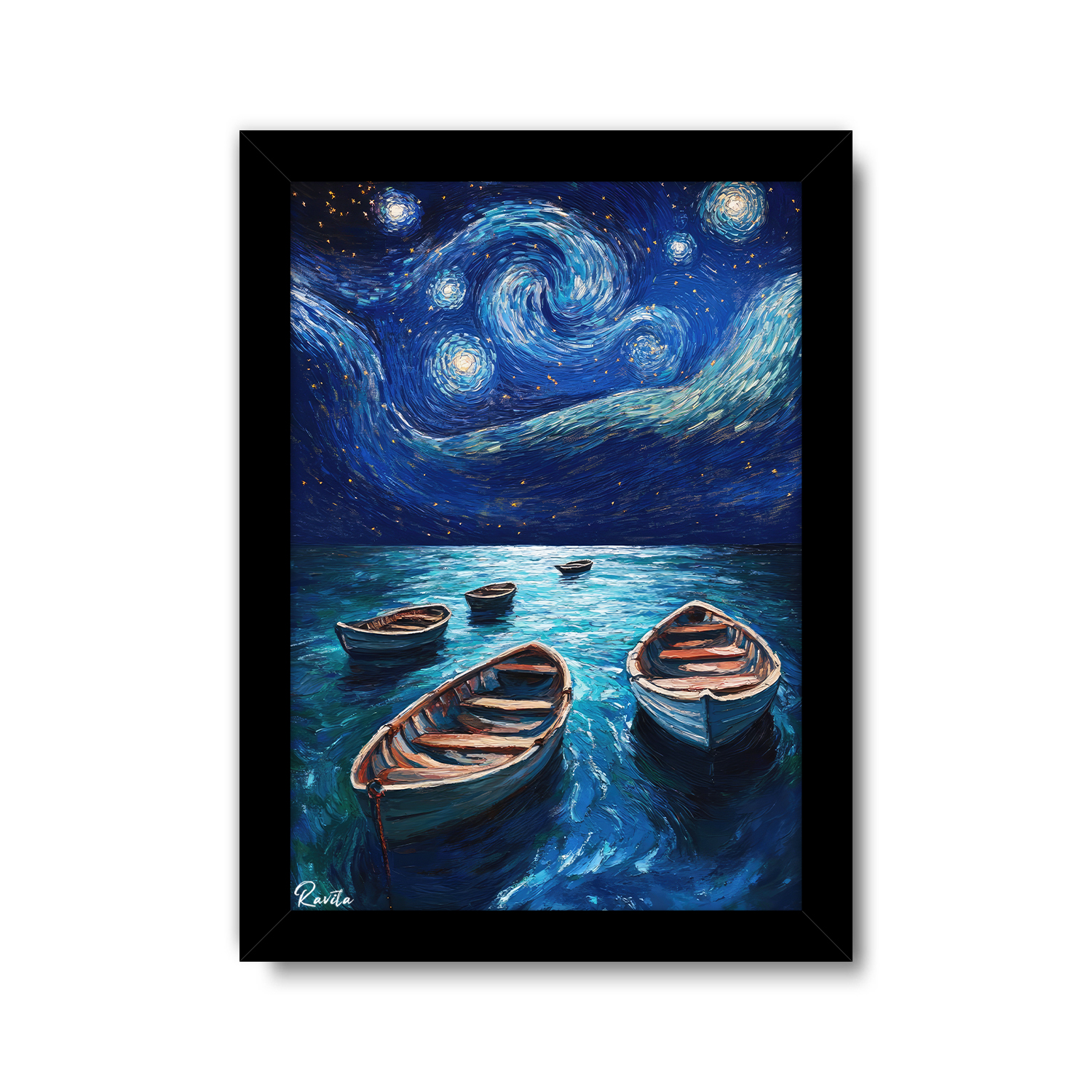 تابلو تکی راویتا طرح سبک ون گوک و قایق - Van Gogh's style and the boat کد 3671