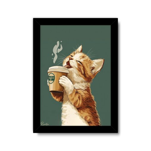 تابلو تکی راویتا طرح گربه و قهوه - Cat and Coffee کد 3676