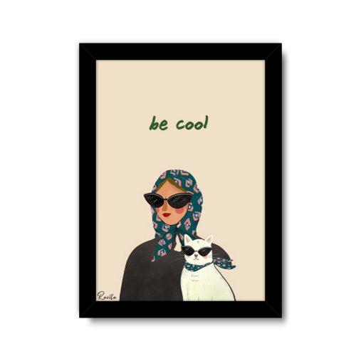 تابلو تکی راویتا طرح دختر و گربه - be cool کد 3679