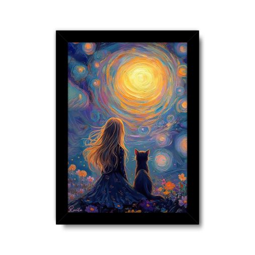 تابلو تکی راویتا طرح دختر و گربه - Girl and Cat کد 3709