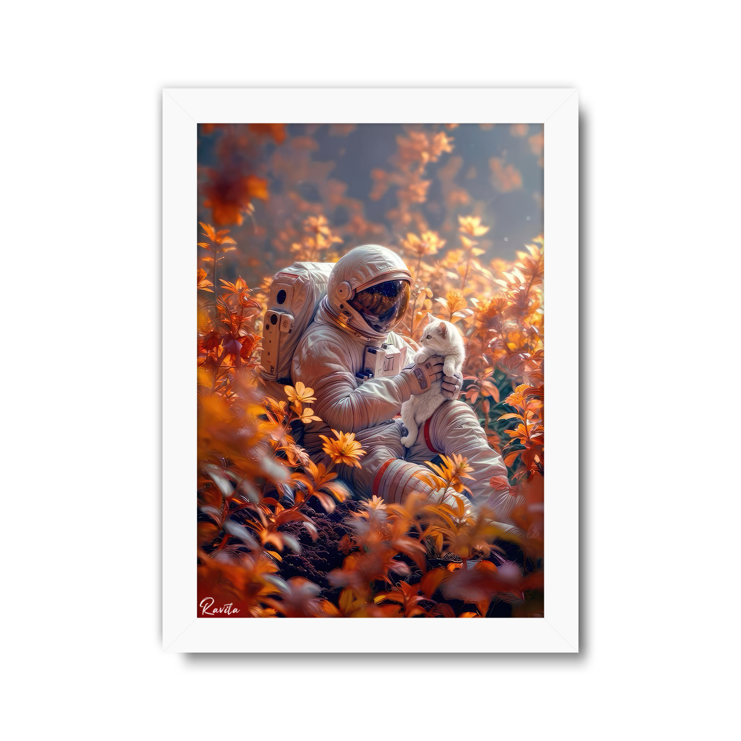 تابلو تکی راویتا طرح گربه و فضانورد - Cat and Astronaut کد 3711