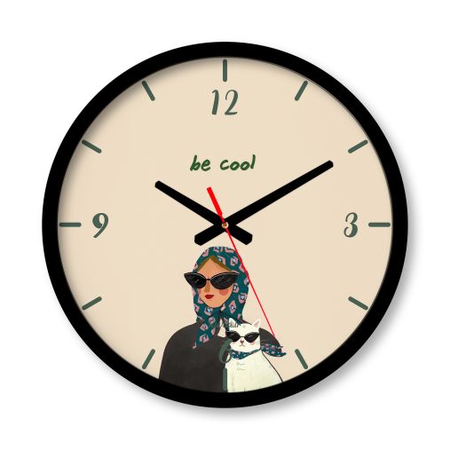 ساعت دیواری بزرگ راویتا طرح دختر و گربه - be cool کد 3679