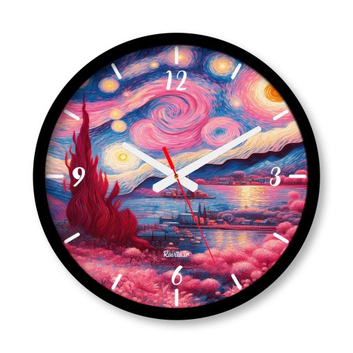 ساعت دیواری بزرگ راویتا طرح ون گوک صورتی - Pink Van Gogh کد 3670