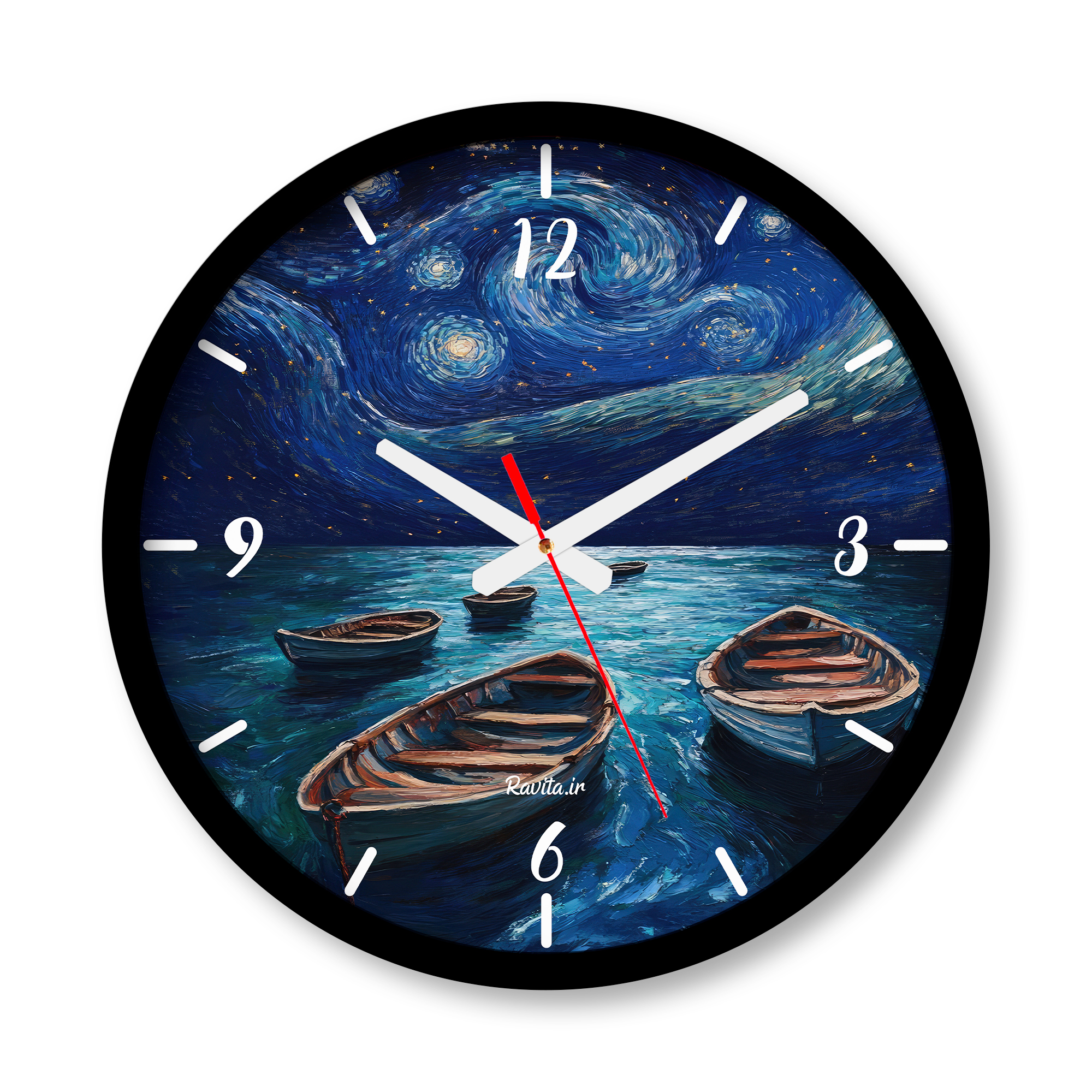 ساعت دیواری بزرگ راویتا طرح سبک ون گوک و قایق - Van Gogh's style and the boat کد 3671 ساعت دیواری بزرگ راویتا طرح سبک ون گوک و قایق - Van Gogh's style and the boat کد 3671