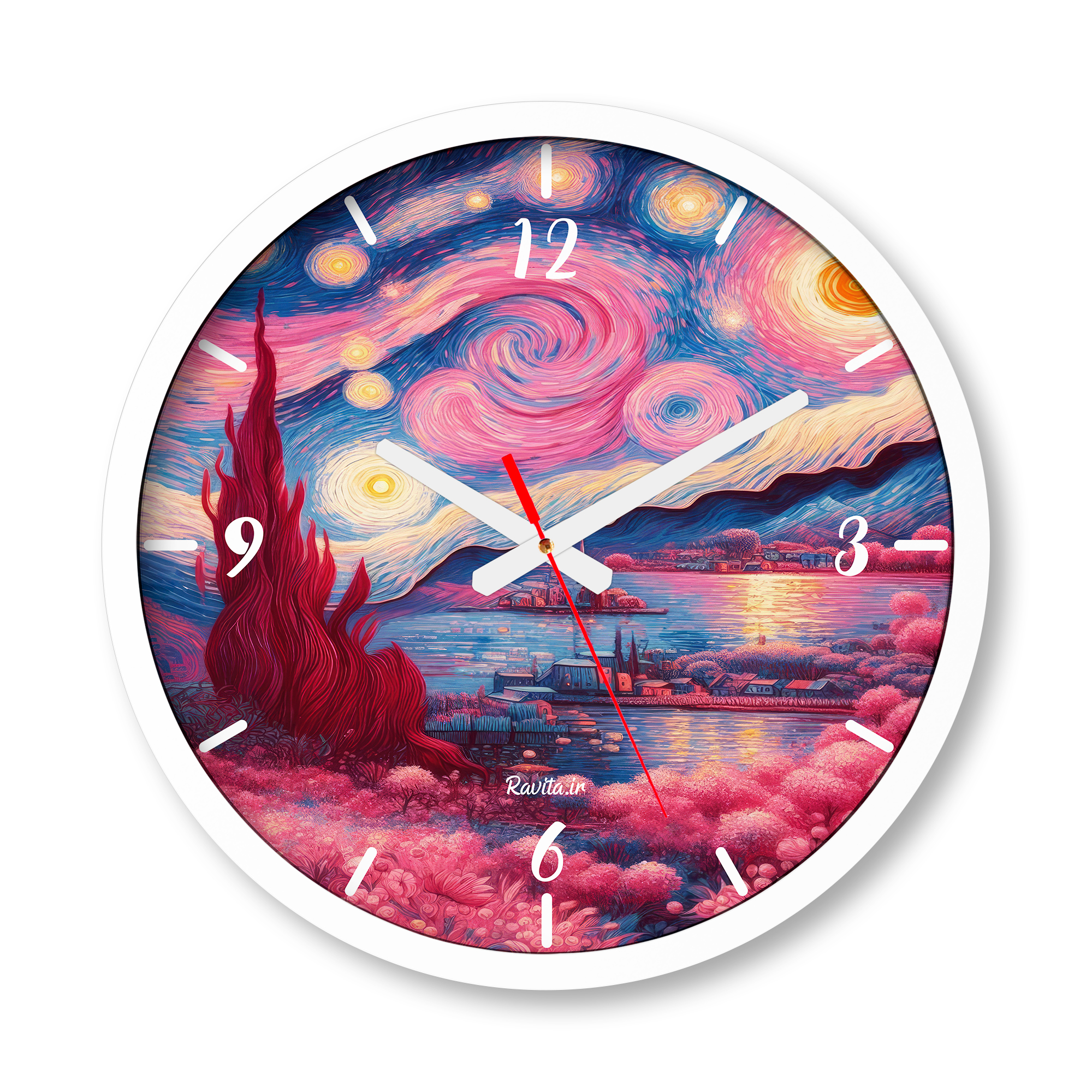ساعت دیواری بزرگ راویتا طرح ون گوک صورتی - Pink Van Gogh کد 3670 ساعت دیواری بزرگ راویتا طرح ون گوک صورتی - Pink Van Gogh کد 3670