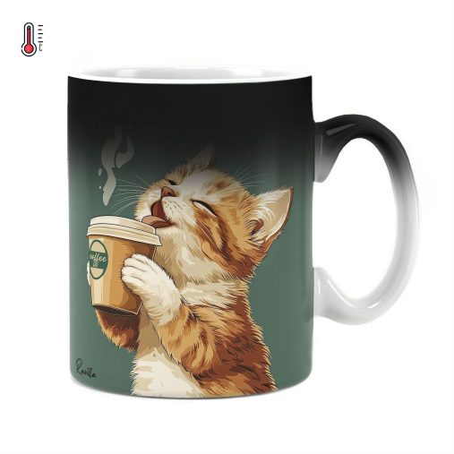 ماگ حرارتی راویتا طرح گربه و قهوه - Cat and Coffee کد 3676