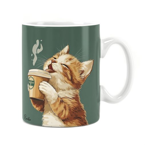 ماگ راویتا طرح گربه و قهوه - Cat and Coffee کد 3676