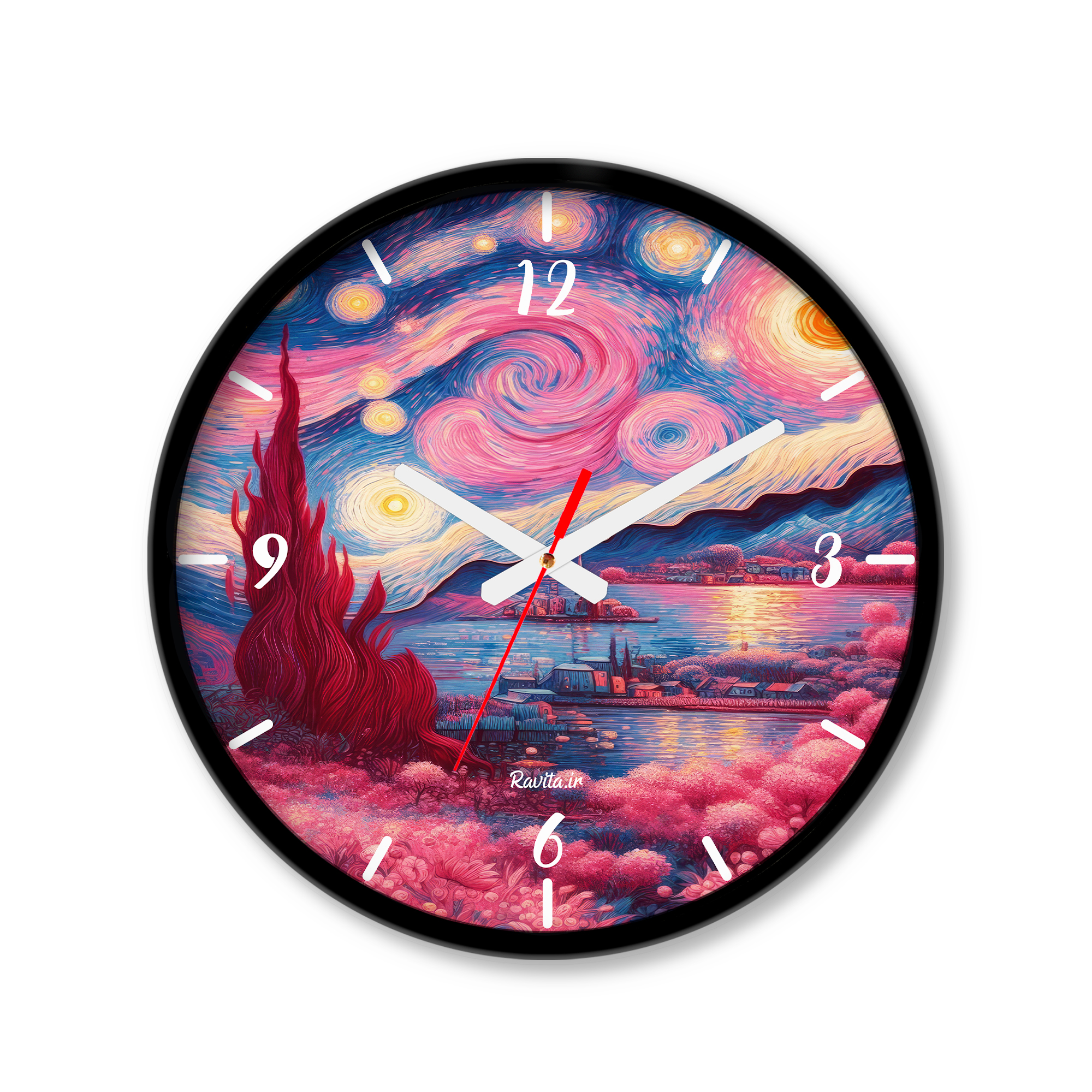 ساعت رومیزی دیواری راویتا طرح ون گوک صورتی - Pink Van Gogh کد 3670 ساعت رومیزی دیواری راویتا طرح ون گوک صورتی - Pink Van Gogh کد 3670