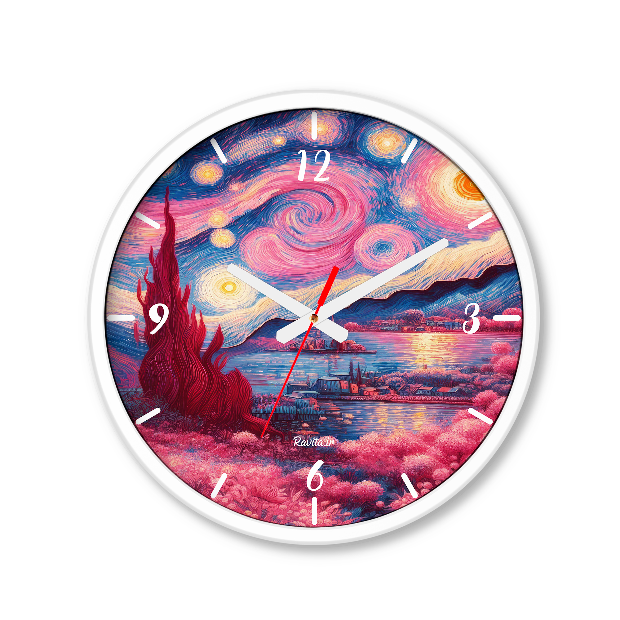 ساعت رومیزی دیواری راویتا طرح ون گوک صورتی - Pink Van Gogh کد 3670 ساعت رومیزی دیواری راویتا طرح ون گوک صورتی - Pink Van Gogh کد 3670