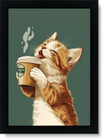 تابلو تکی راویتا طرح گربه و قهوه – Cat and Coffee کد 3676