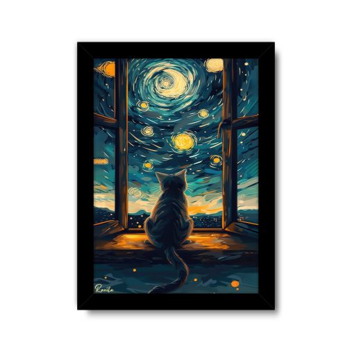 تابلو تکی راویتا طرح گربه به سبک ون گوک - Van Gogh کد 3836