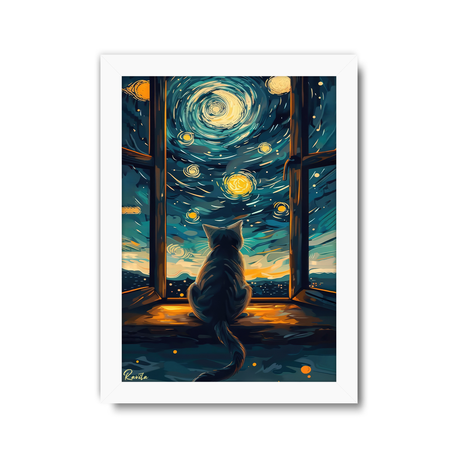 تابلو تکی راویتا طرح گربه به سبک ون گوک - Van Gogh کد 3836 تابلو تکی راویتا طرح گربه به سبک ون گوک - Van Gogh کد 3836