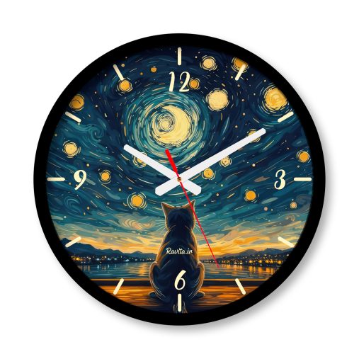 ساعت دیواری بزرگ راویتا طرح گربه به سبک ون گوک - Van Gogh کد 3836