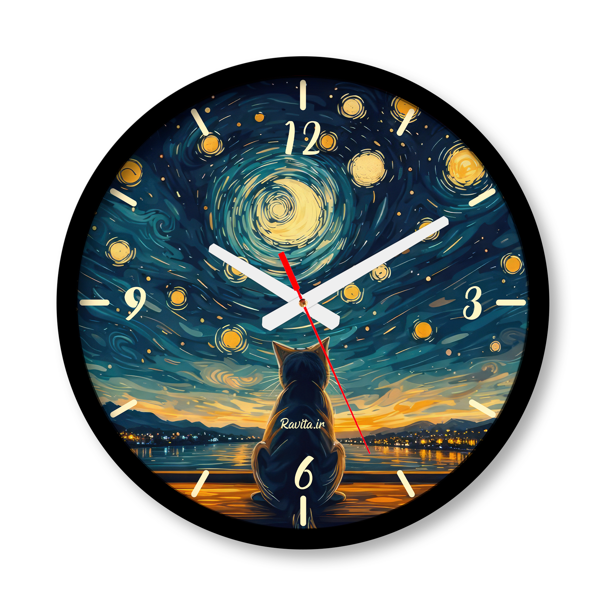 ساعت دیواری بزرگ راویتا طرح گربه به سبک ون گوک - Van Gogh کد 3836 ساعت دیواری بزرگ راویتا طرح گربه به سبک ون گوک - Van Gogh کد 3836