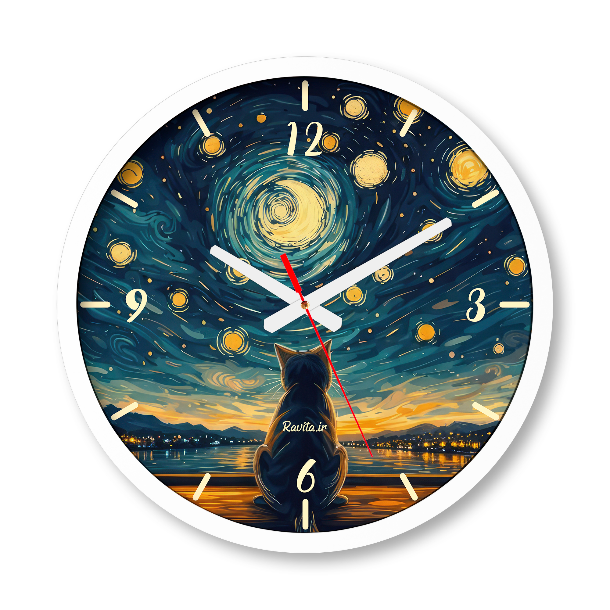 ساعت دیواری بزرگ راویتا طرح گربه به سبک ون گوک - Van Gogh کد 3836 ساعت دیواری بزرگ راویتا طرح گربه به سبک ون گوک - Van Gogh کد 3836