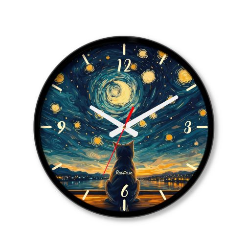 ساعت رومیزی دیواری راویتا طرح گربه به سبک ون گوک - Van Gogh کد 3836
