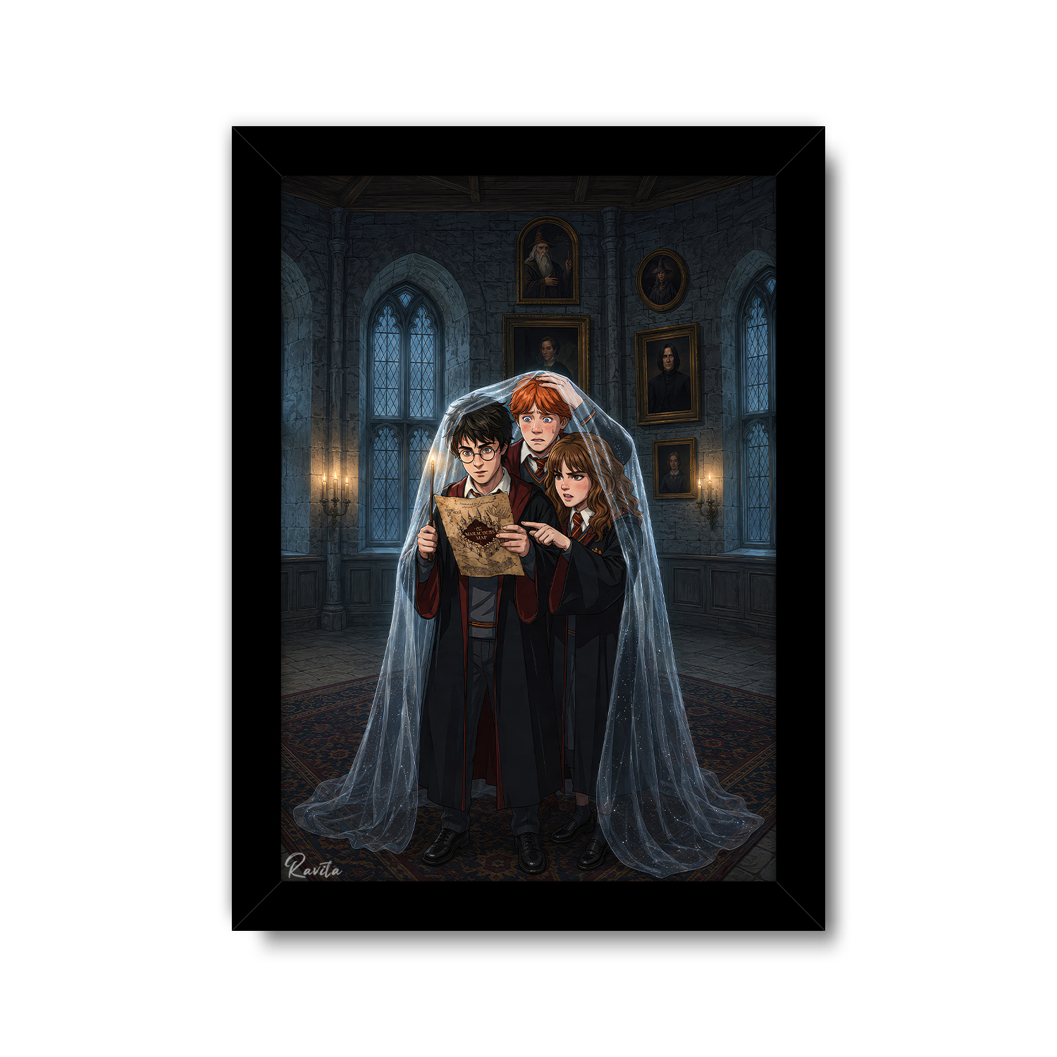 تابلو تکی راویتا طرح هری پاتر، رون و هرماینی زیر شنل نامرئی - Harry Potter, Ron & Hermione Beneath the Invisibility Cloak کد 3848 تابلو تکی راویتا طرح هری پاتر، رون و هرماینی زیر شنل نامرئی - Harry Potter, Ron & Hermione Beneath the Invisibility Cloak کد 3848