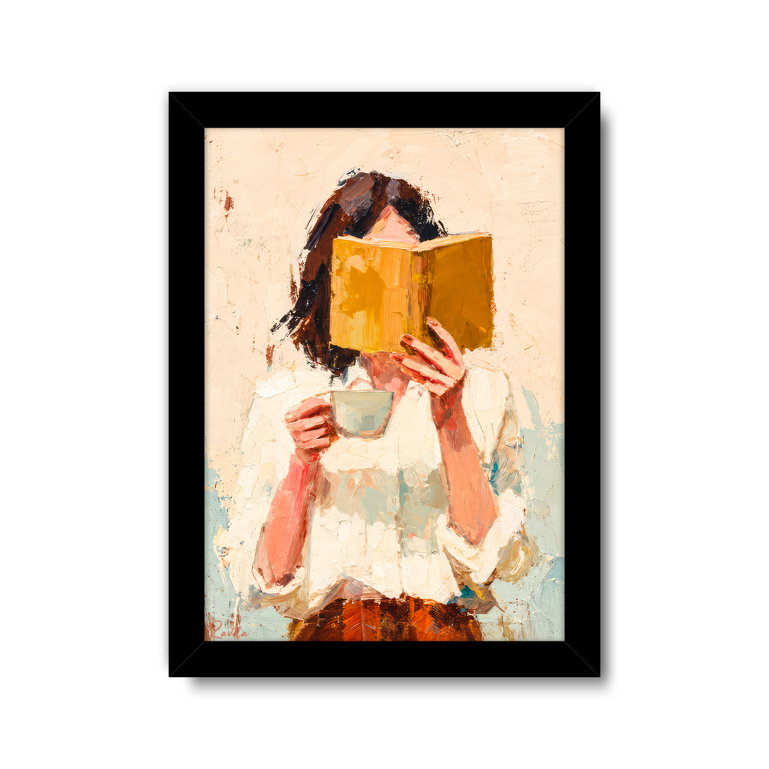 تابلو تکی راویتا طرح دختر کتابخوان و فنجان قهوه - Reading Girl with a Cup of Coffee کد 3944 تابلو تکی راویتا طرح دختر کتابخوان و فنجان قهوه - Reading Girl with a Cup of Coffee کد 3944