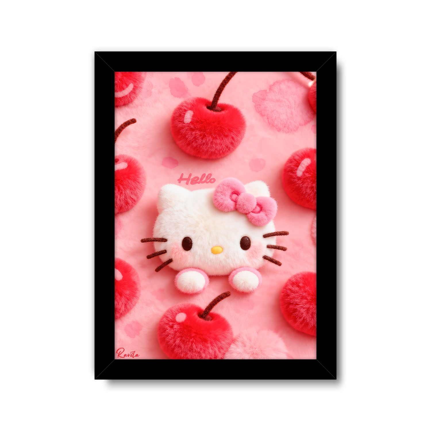 تابلو تکی راویتا طرح هلو کیتی و گیلاسهای صورتی - Hello Kitty & Pink Cherries کد 3948 تابلو تکی راویتا طرح هلو کیتی و گیلاسهای صورتی - Hello Kitty & Pink Cherries کد 3948