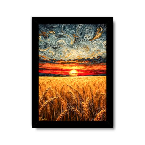 تابلو تکی راویتا طرح غروب طلایی در گندمزار- Golden Sunset Over the Wheat Field کد 3949