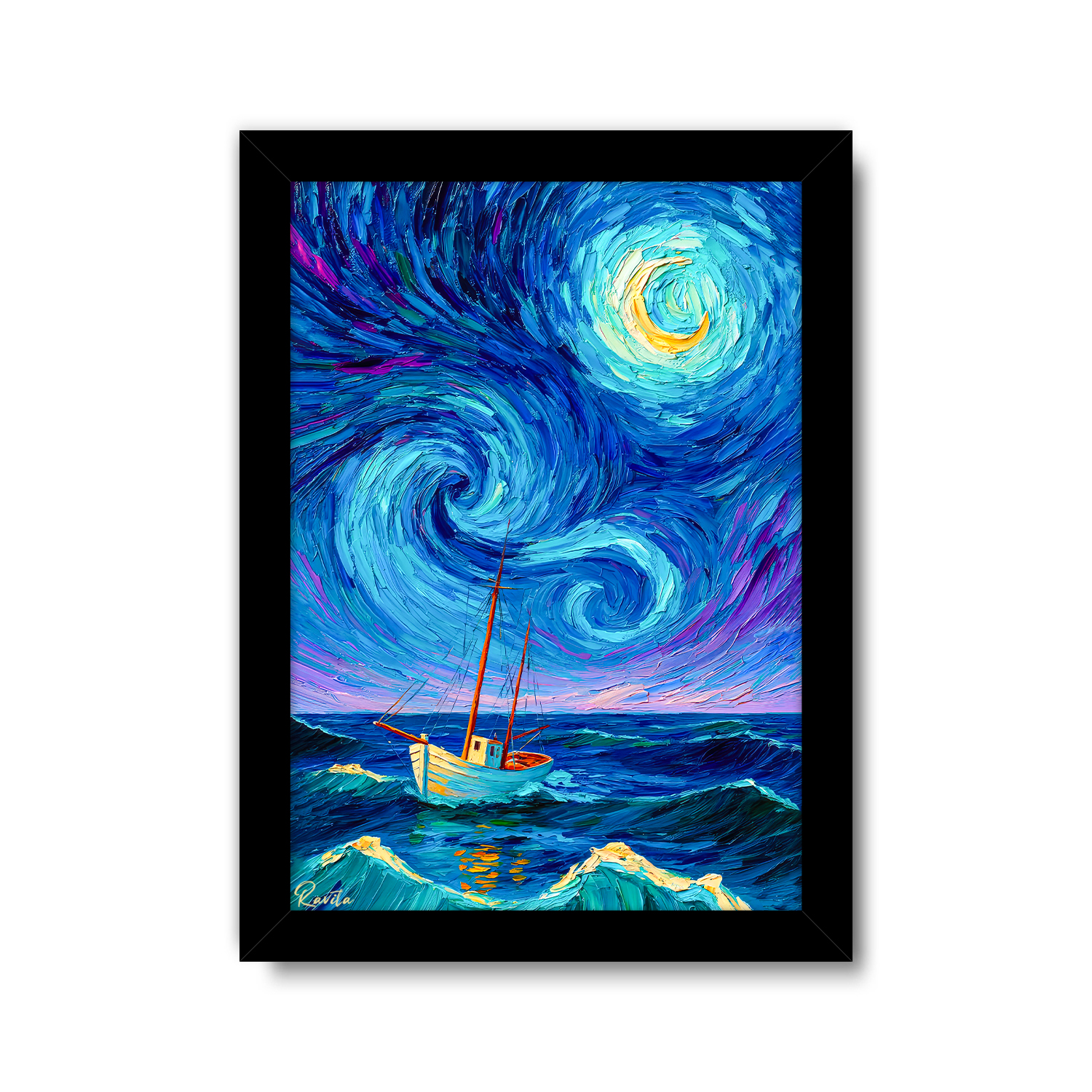 تابلو تکی راویتا طرح قایق زیر آسمان شب پرستاره - Boat Under the Starry Night کد 3958 تابلو تکی راویتا طرح قایق زیر آسمان شب پرستاره - Boat Under the Starry Night کد 3958
