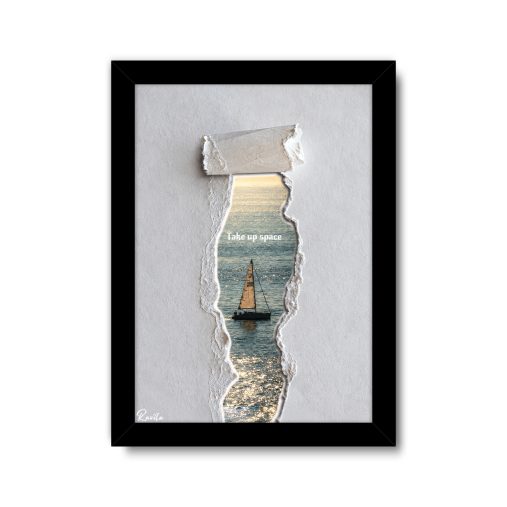 تابلو تکی راویتا طرح قایق بادبانی در قاب پاره‌شده دریا - Sailboat Through a Torn Seascape کد 3963