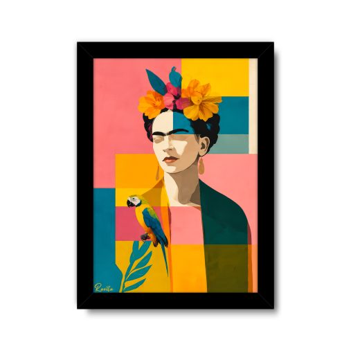 تابلو تکی راویتا طرح پرتره فریدا کالو با طوطی - Frida Kahlo Portrait with a Parrot کد 3966