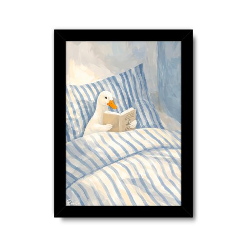 تابلو تکی راویتا طرح اردک کتاب‌خوان در تخت خواب - Reading Duck in Bed کد 3967