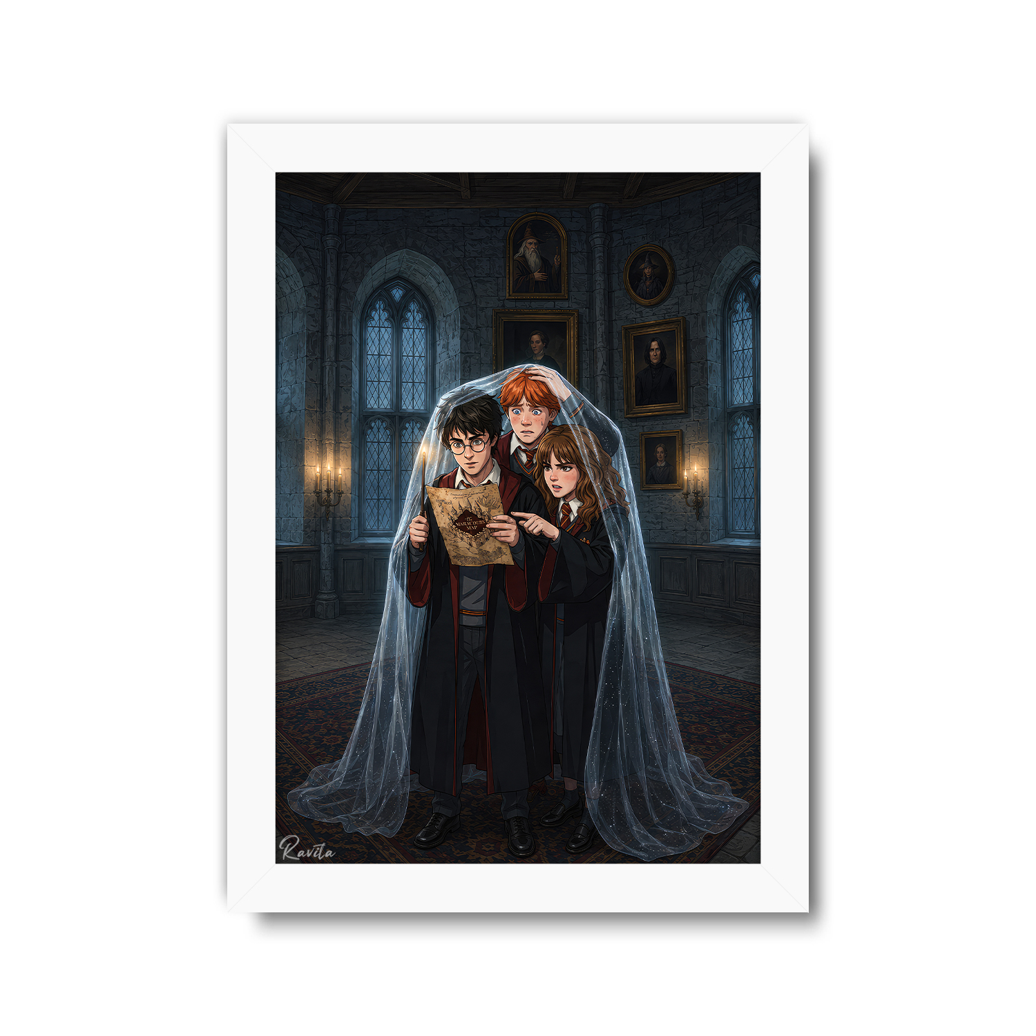 تابلو تکی راویتا طرح هری پاتر، رون و هرماینی زیر شنل نامرئی - Harry Potter, Ron & Hermione Beneath the Invisibility Cloak کد 3848 تابلو تکی راویتا طرح هری پاتر، رون و هرماینی زیر شنل نامرئی - Harry Potter, Ron & Hermione Beneath the Invisibility Cloak کد 3848