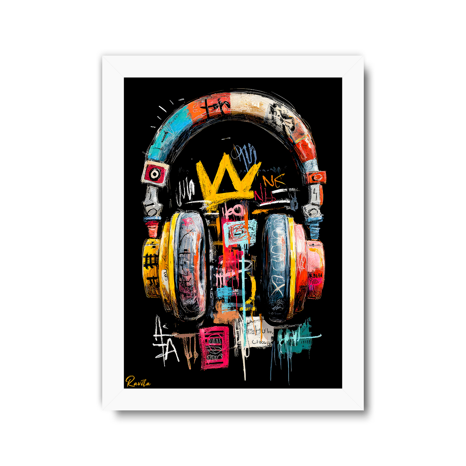 تابلو تکی راویتا طرح هدفون گرافیتی رنگی - Colorful Graffiti Headphones کد 3939 تابلو تکی راویتا طرح هدفون گرافیتی رنگی - Colorful Graffiti Headphones کد 3939