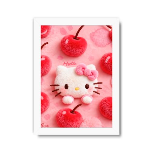 تابلو تکی راویتا طرح هلو کیتی و گیلاس‌های صورتی - Hello Kitty & Pink Cherries کد 3948
