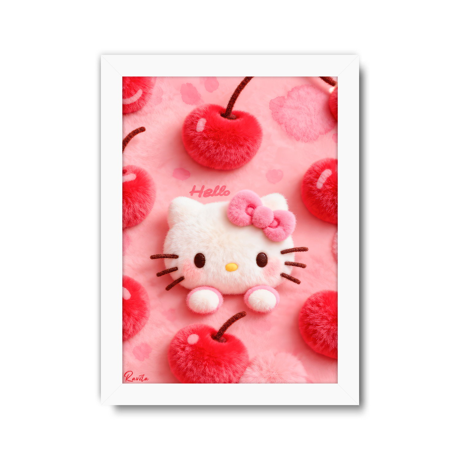 تابلو تکی راویتا طرح هلو کیتی و گیلاسهای صورتی - Hello Kitty & Pink Cherries کد 3948 تابلو تکی راویتا طرح هلو کیتی و گیلاسهای صورتی - Hello Kitty & Pink Cherries کد 3948