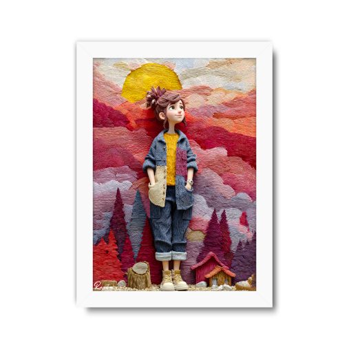 تابلو تکی راویتا طرح دختر در غروب جنگل رنگی - Girl in a Colorful Forest Sunset کد 3955