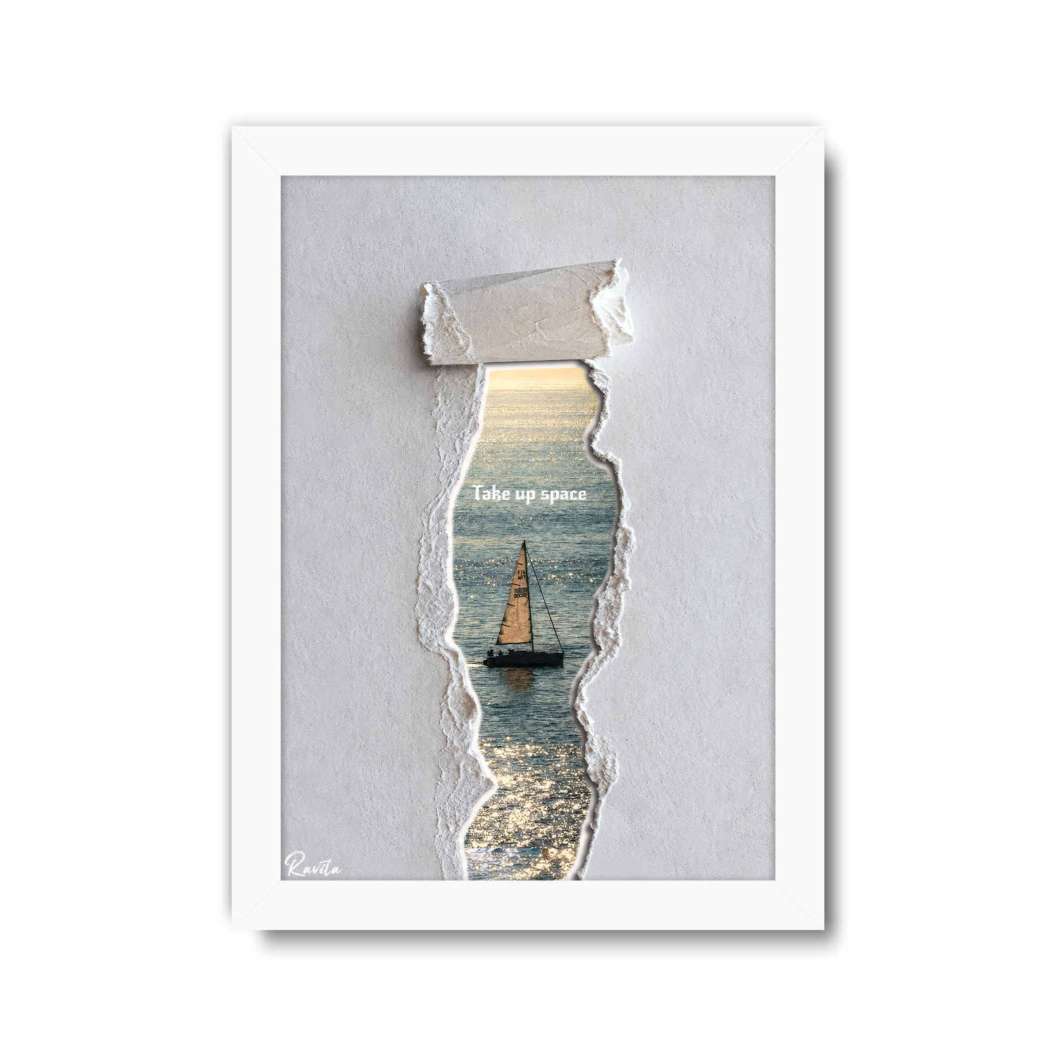 تابلو تکی راویتا طرح قایق بادبانی در قاب پارهشده دریا - Sailboat Through a Torn Seascape کد 3963 تابلو تکی راویتا طرح قایق بادبانی در قاب پارهشده دریا - Sailboat Through a Torn Seascape کد 3963