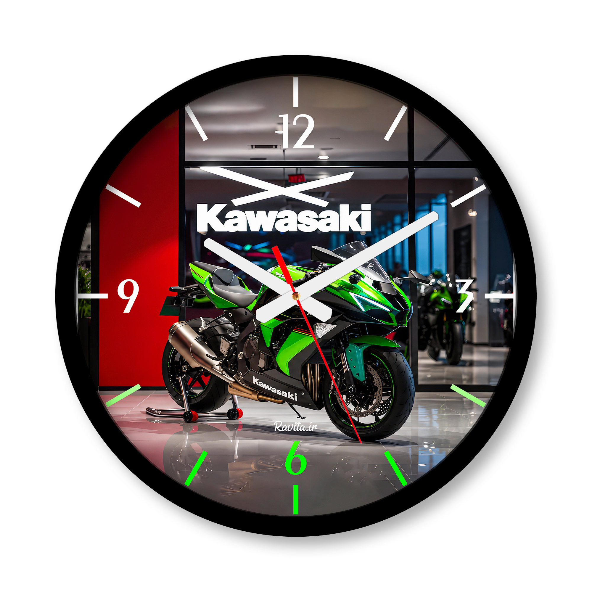 ساعت دیواری بزرگ راویتا طرح کاوازاکی نینجا - Kawasaki Ninja H2R کد 3875 ساعت دیواری بزرگ راویتا طرح کاوازاکی نینجا - Kawasaki Ninja H2R کد 3875