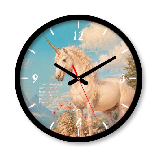 ساعت دیواری بزرگ راویتا طرح اسب تک‌شاخ در باغ گل ها - Unicorn in the Flower Garden کد 3964