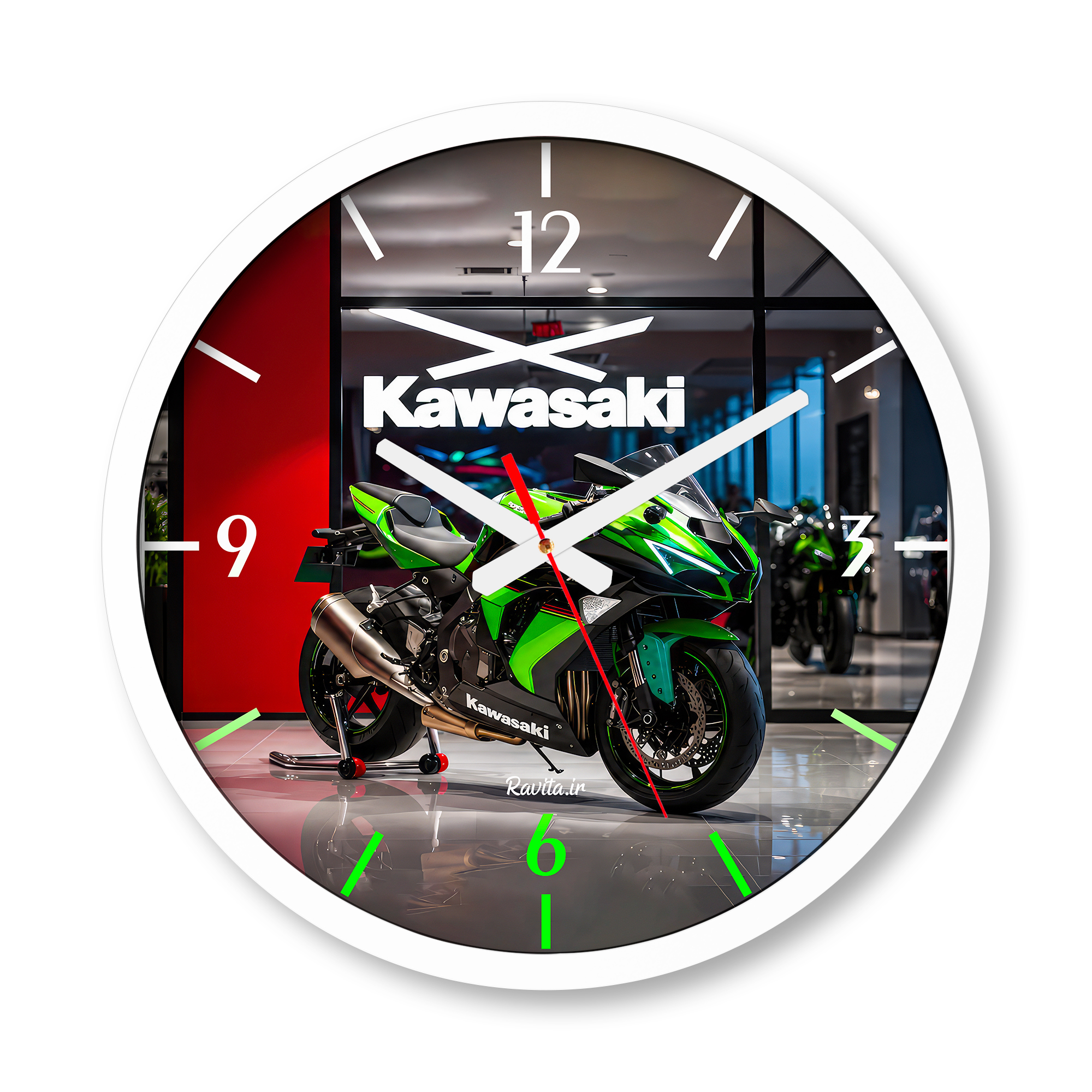 ساعت دیواری بزرگ راویتا طرح کاوازاکی نینجا - Kawasaki Ninja H2R کد 3875 ساعت دیواری بزرگ راویتا طرح کاوازاکی نینجا - Kawasaki Ninja H2R کد 3875
