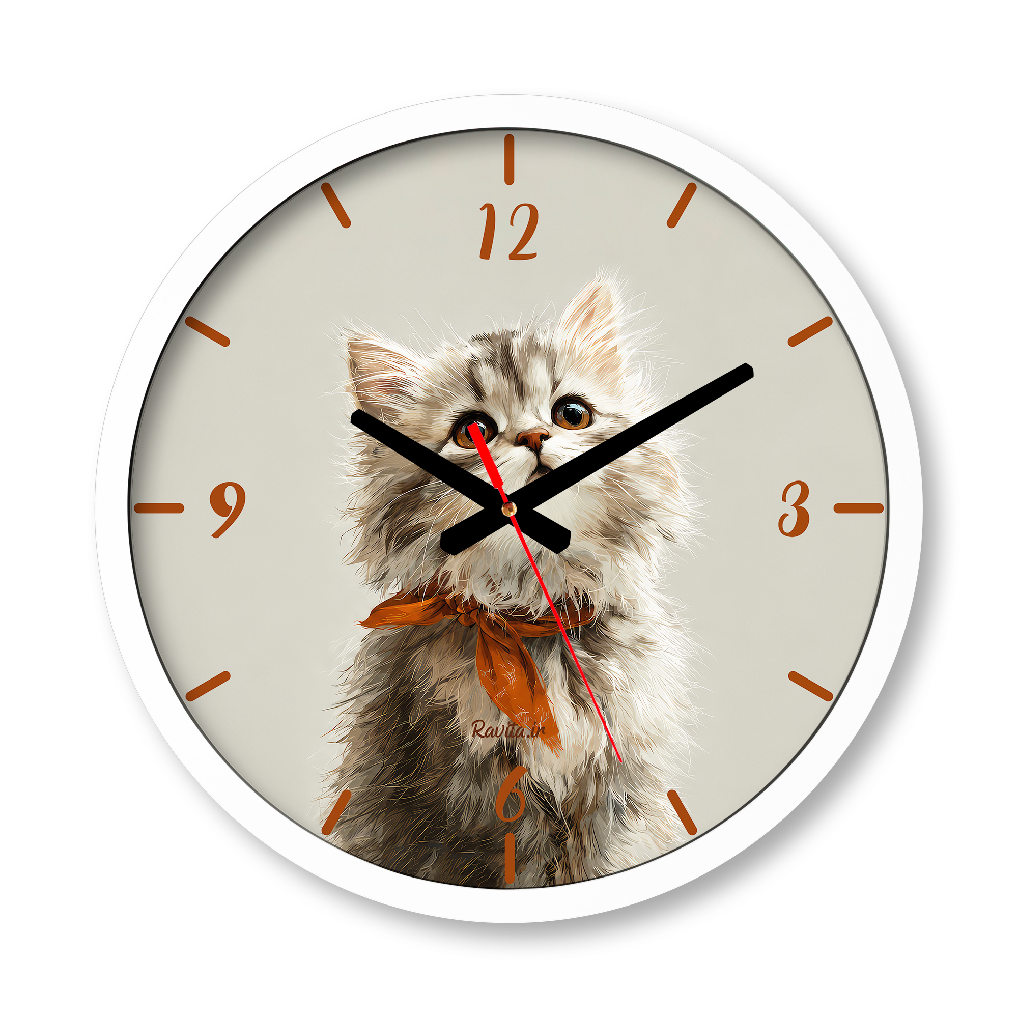 ساعت دیواری بزرگ راویتا طرح گربه پشمالو با پاپیون نارنجی - Fluffy Cat with Orange Bow کد 3937 ساعت دیواری بزرگ راویتا طرح گربه پشمالو با پاپیون نارنجی - Fluffy Cat with Orange Bow کد 3937