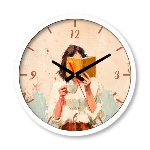 ساعت دیواری بزرگ راویتا طرح دختر کتاب‌خوان و فنجان قهوه - Reading Girl with a Cup of Coffee کد 3944