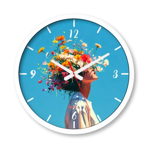 ساعت دیواری بزرگ راویتا طرح دختر با تاج گل‌های رنگارنگ - Girl with a Colorful Flower Crown کد 3947