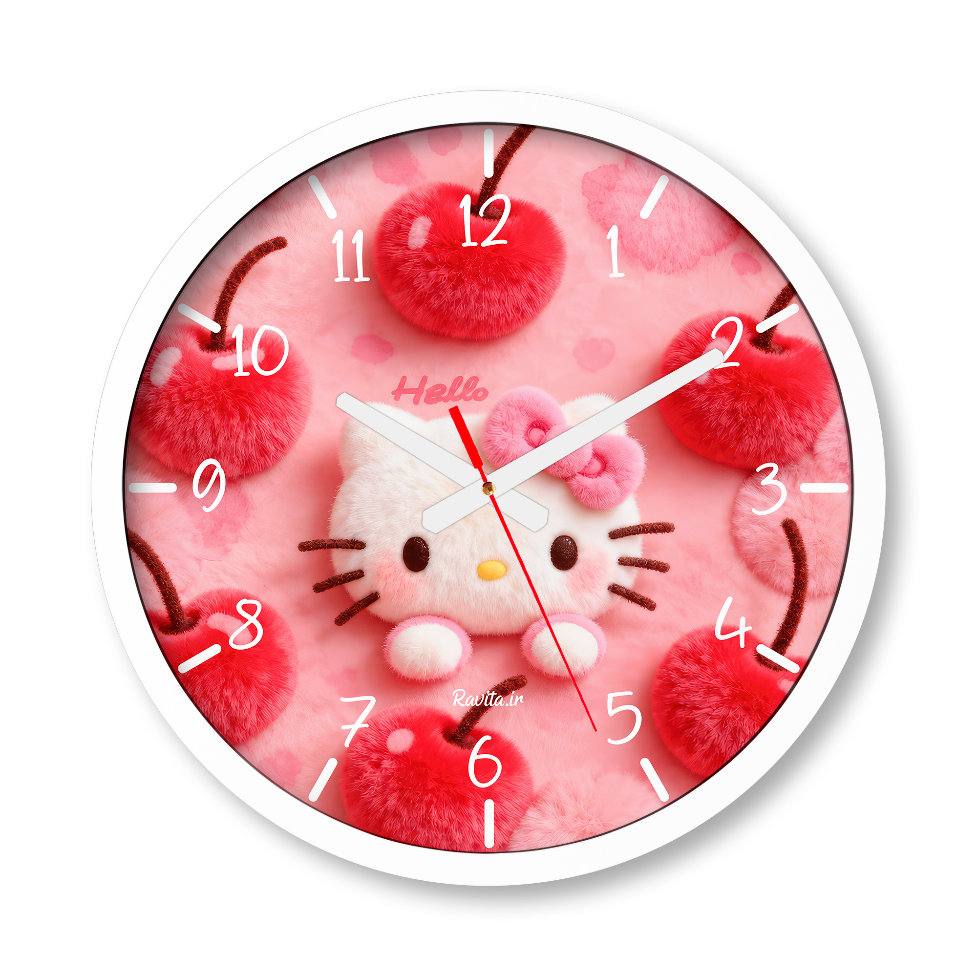 ساعت دیواری بزرگ راویتا طرح هلو کیتی و گیلاسهای صورتی - Hello Kitty & Pink Cherries کد 3948 ساعت دیواری بزرگ راویتا طرح هلو کیتی و گیلاسهای صورتی - Hello Kitty & Pink Cherries کد 3948