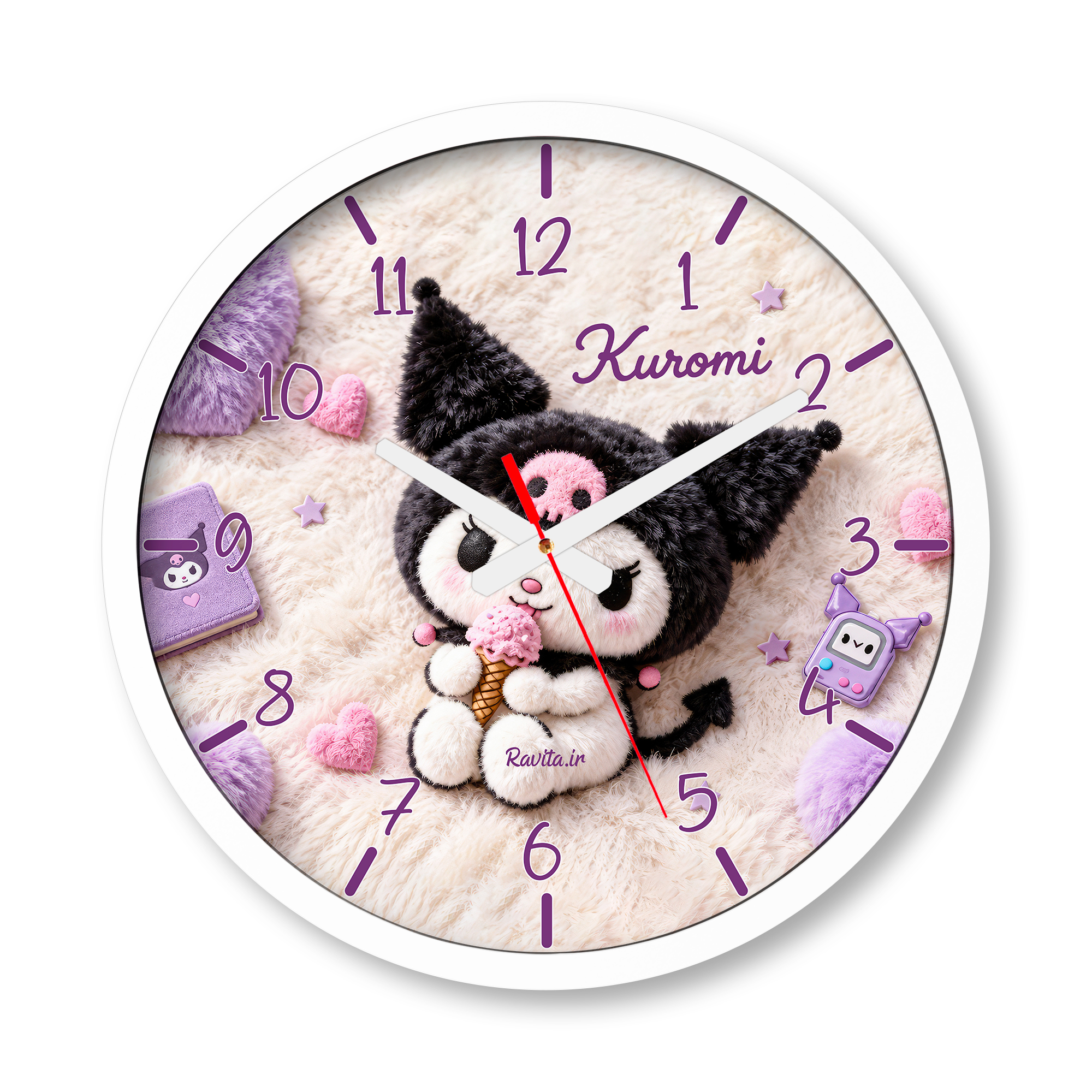 ساعت دیواری بزرگ راویتا طرح کرومی با بستنی - Kuromi with Ice Cream کد 3954 ساعت دیواری بزرگ راویتا طرح کرومی با بستنی - Kuromi with Ice Cream کد 3954