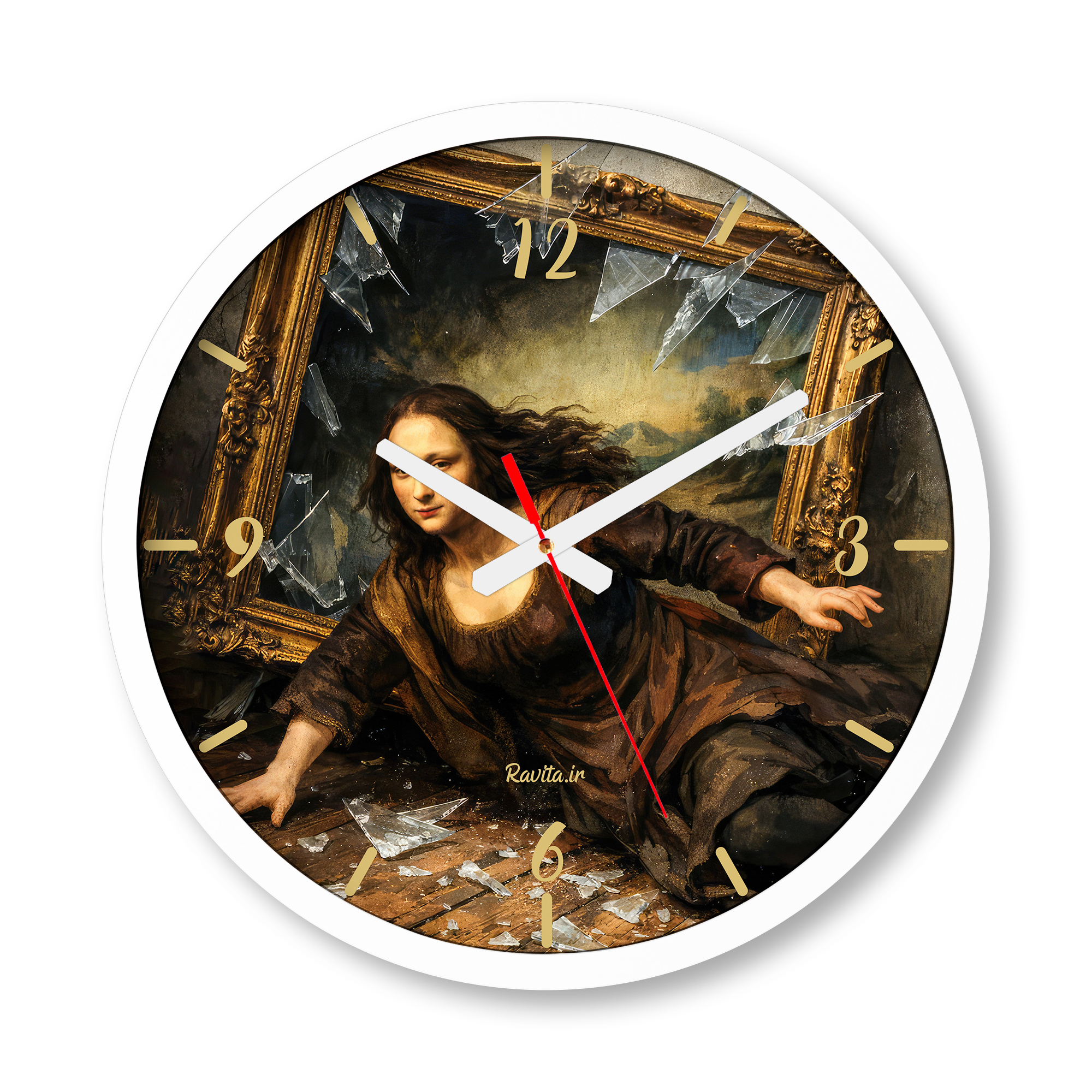ساعت دیواری بزرگ راویتا طرح مونالیزا در قاب شکسته - Mona Lisa in a Broken Frame کد 3956 ساعت دیواری بزرگ راویتا طرح مونالیزا در قاب شکسته - Mona Lisa in a Broken Frame کد 3956