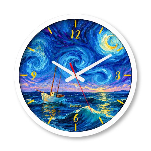 ساعت دیواری بزرگ راویتا طرح قایق زیر آسمان شب پرستاره - Boat Under the Starry Night کد 3958