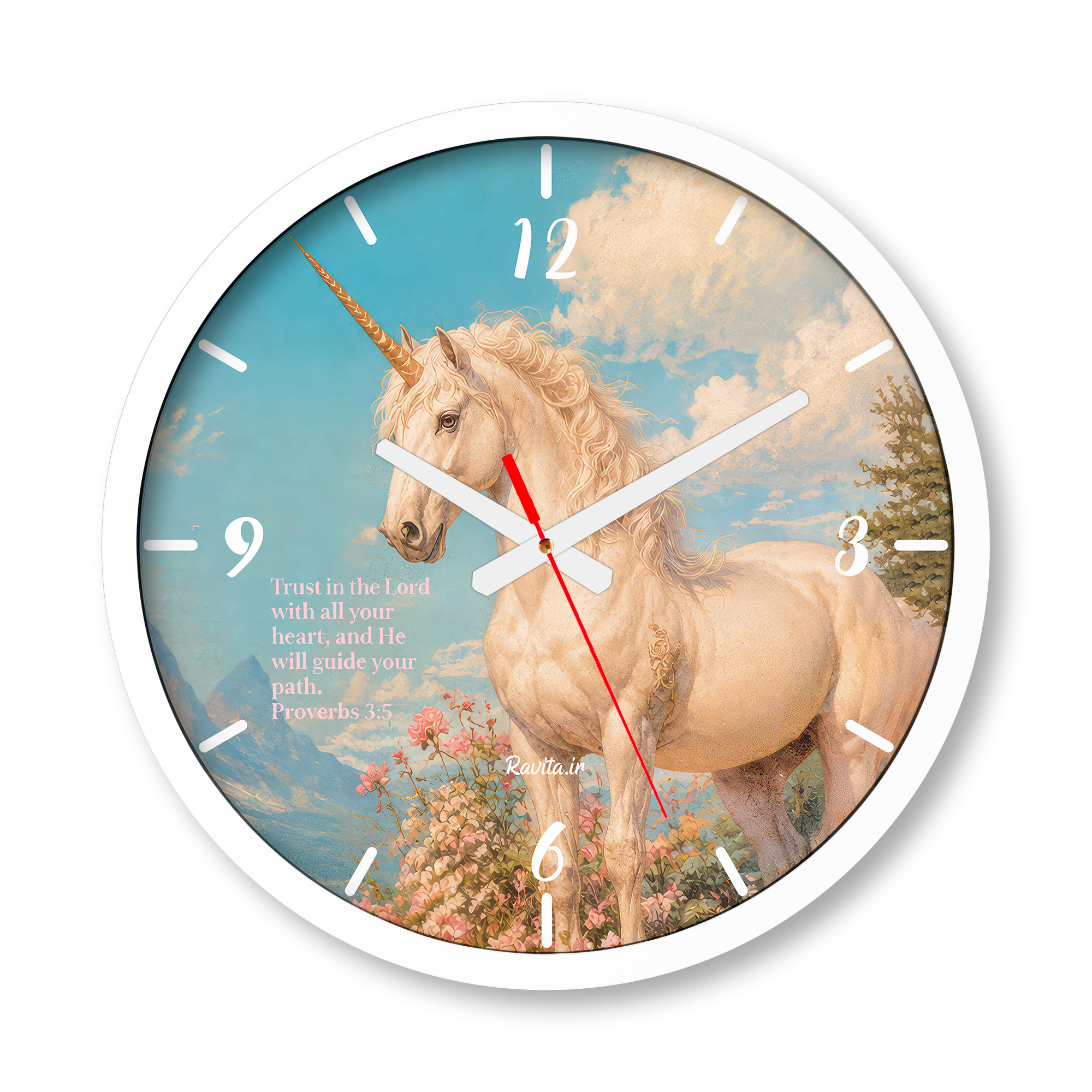 ساعت دیواری بزرگ راویتا طرح اسب تکشاخ در باغ گل ها - Unicorn in the Flower Garden کد 3964 ساعت دیواری بزرگ راویتا طرح اسب تکشاخ در باغ گل ها - Unicorn in the Flower Garden کد 3964