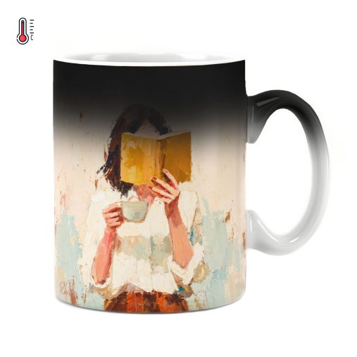 ماگ حرارتی راویتا طرح دختر کتاب‌خوان و فنجان قهوه - Reading Girl with a Cup of Coffee کد 3944