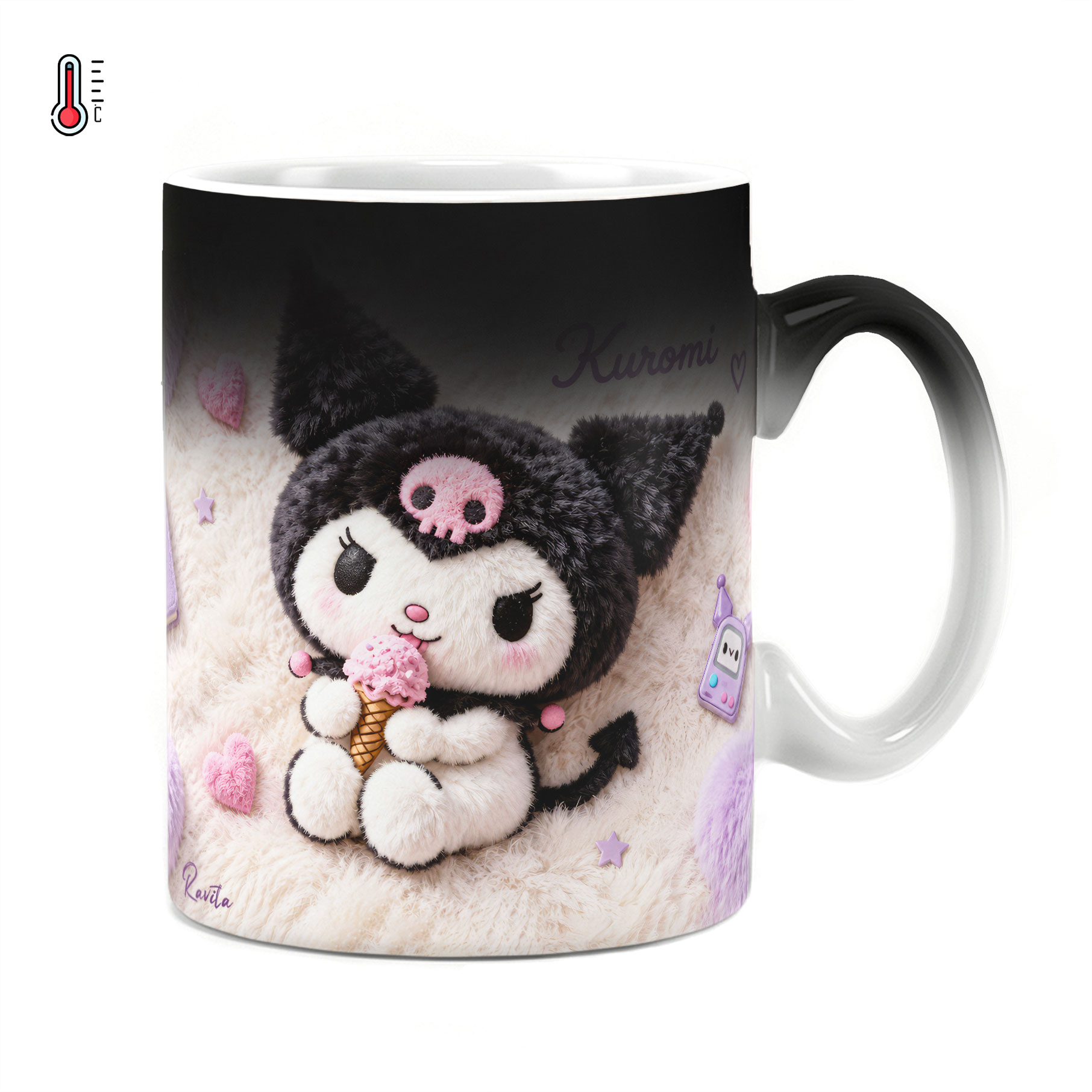 ماگ حرارتی راویتا طرح کرومی با بستنی - Kuromi with Ice Cream کد 3954 ماگ حرارتی راویتا طرح کرومی با بستنی - Kuromi with Ice Cream کد 3954