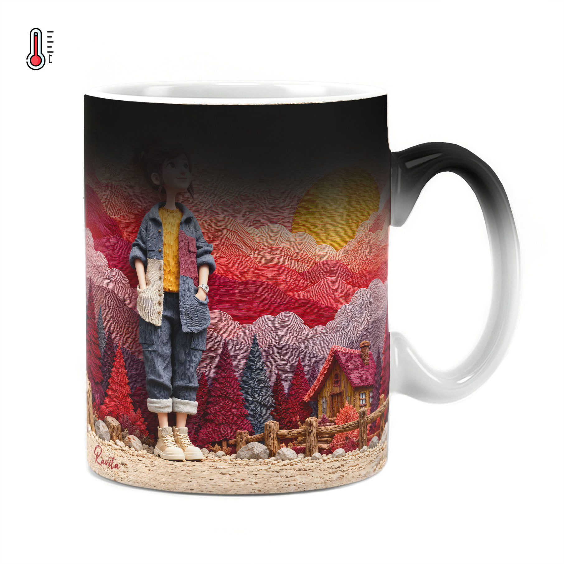 ماگ حرارتی راویتا طرح دختر در غروب جنگل رنگی - Girl in a Colorful Forest Sunset کد 3955 ماگ حرارتی راویتا طرح دختر در غروب جنگل رنگی - Girl in a Colorful Forest Sunset کد 3955
