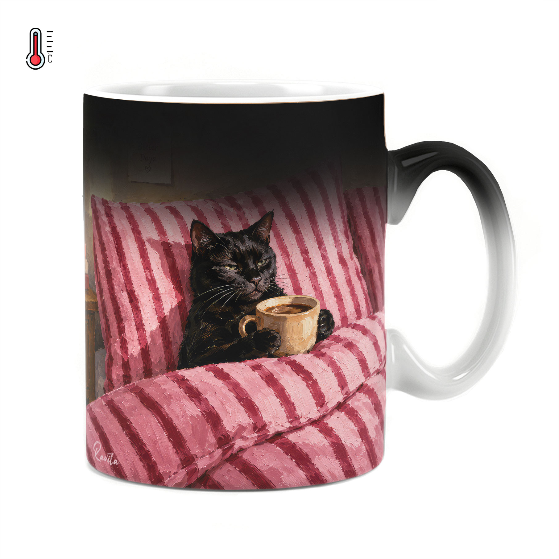 ماگ حرارتی راویتا طرح گربه سیاه و قهوه در تخت صورتی - Black Cat Coffee & Cozy Pink Bed کد 3959 ماگ حرارتی راویتا طرح گربه سیاه و قهوه در تخت صورتی - Black Cat Coffee & Cozy Pink Bed کد 3959