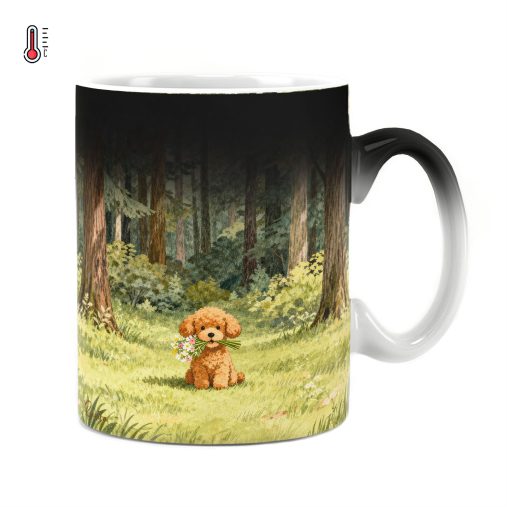 ماگ حرارتی راویتا طرح بچه سگ با دسته‌گل در جنگل - Puppy with Flowers in the Forest کد 3962